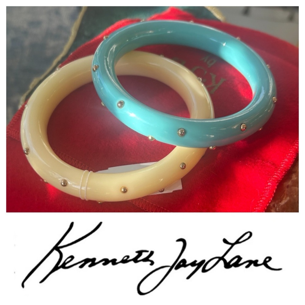 Vintage Kenneth Jay Lane Turquoise and Ivory Bangle Set